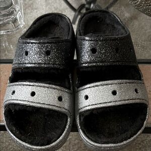 Glittery Black and Silver Crocs